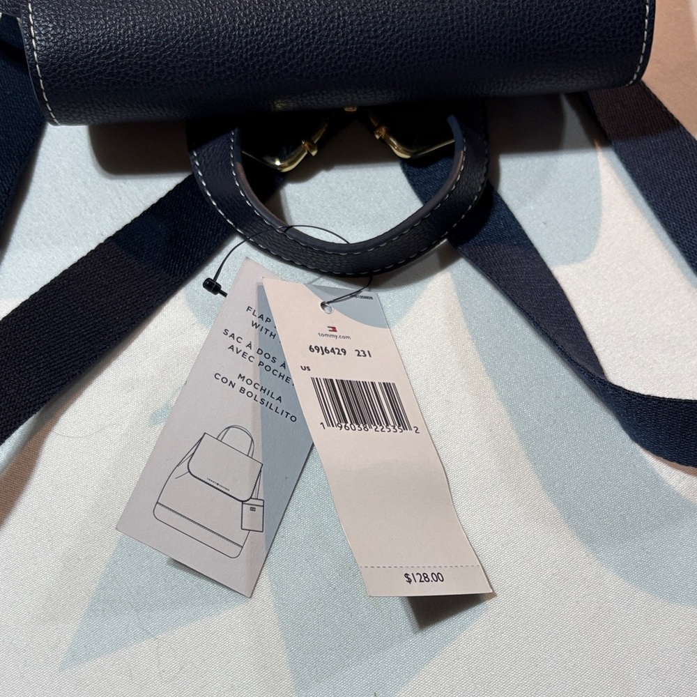 Tommy Hilfiger Backpack Andrea II Flap Faux Leather Blue & White NWT - Picture 5 of 14
